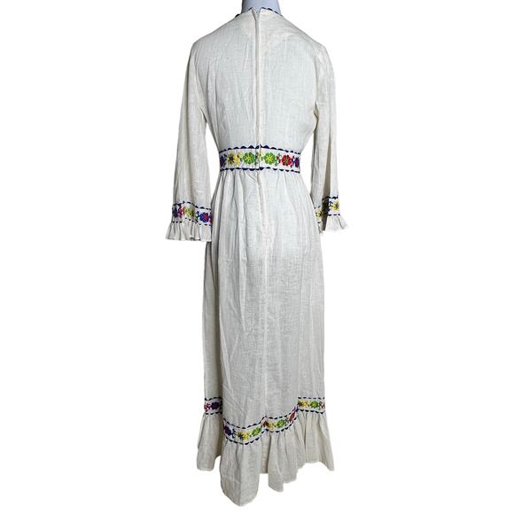 Vintage Sears Fashion CottageCore Maxi Boho Dress Embroidered 6/8 Small 70s - Picture 3 of 11
